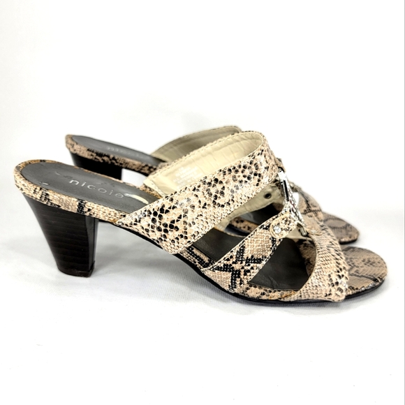 Nicole Olympia Snake Print, Strappy, Open Toe Heeled Sandal. Women's 7M - Picture 2 of 14